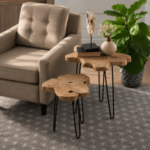 ARTERRA Luxury Premium Round Shape Teak Wood Slice <b>Table</b> Modern Organic Coffee <b>Table</b> <b>Nesting</b> Side <b>Table</b> Set - Product Image 6