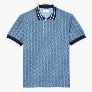 Polo homme à imprimé monogramme géométrique 2026, coupe ajustée, manches courtes, col à revers, bleu ciel et marine, style smart-casual, vêtement HD - Product Image 1