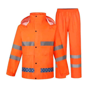 Orange Reflective Rain Suit With Hood And Safety Stripes Workwear For Outdoor Use - Product Image 1