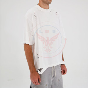 <b>Top</b> Selling Unique Design Plus Size Solid Casual <b>Distressed</b> T-Shirts 180 Grams High Quality Eco-Friendly Quick Dry Breathable - Product Image 3