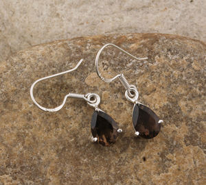Boucles d'oreilles pendantes en quartz fumé naturel, argent sterling 925, pierres précieuses artisanales, design goutte d'eau de luxe, bijoux fins pour femmes, fête - Product Image 3