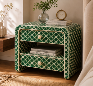 New Arrival Resin Bone Inlay Green Nightstand With Drawers & <b>Shelf</b> Cabinet <b>Bedside</b> End Table For Bedroom Hotel Luxury Home Decor - Product Image 4