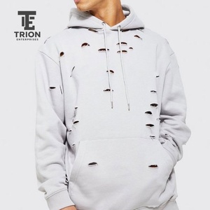 เสื้อฮู้ดดี้ผู้ชายแบบขาดๆ ทรงโอเวอร์ไซส์ ผ้าฟลีซ ผ้าฝ้าย มีฮู้ด สไตล์สตรีทแวร์ รับสกรีนโลโก้ ขายส่งจำนวนมาก - Product Image 6