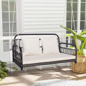 2-Person Outdoor <b>Hanging</b> Patio Swing <b>Chair</b> with Ropes for Relaxing in the Sun - Product Image 2
