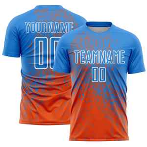 Uniforme de Fútbol Personalizado para Hombre, Manga Corta, Naranja y Azul, Sublimado, Absorbente de Humedad, Corte Regular, Uniforme para Adultos, Fabricante OEM, Deportivo - Product Image 3