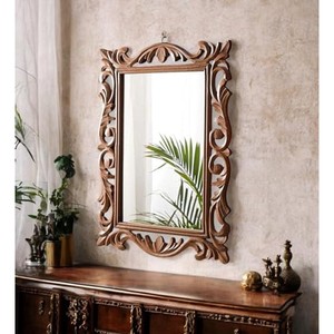 Walnut Wood Carved Statement Mirror | Handcrafted Transitional Design | Wholesale - Product Image 2