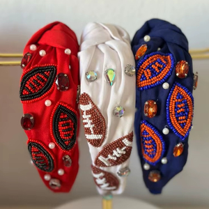 New Trendy Stylish Sports Beaded <b>Headband</b> Gameday Football Embroidered Knotted Hairband with Rhinestone Decoration Girl & Women - Product Image 1