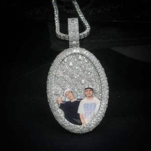 Custom Photo Moissanite Pendant Oval <b>Charm</b> VVS Clarity Hip Hop Jewelry 925 <b>Silver</b> Rhodium Plated for Men Women - Product Image 1