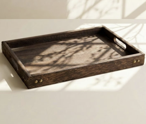 Plateau décoratif en bois rectangulaire, gravé de motifs géométriques traditionnels - Product Image 2