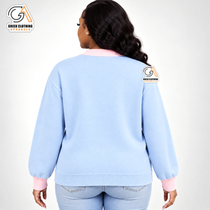 Pull universitaire personnalisé pour femme Gamma Phi Delta, respirant, 100 % polyester, hiver, logo brodé sur le devant, bleu ciel et rose, décontracté, coupe ample - Product Image 2