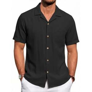 เสื้อเชิ้ตแขนสั้นผู้ชายคอปกคิวบา ผ้าลินินฝรั่งเศส 100% ขายส่งจากโรงงานโดยตรง รับผลิตแบบ OEM พร้อมสกรีนโลโก้แบรนด์ - Product Image 4
