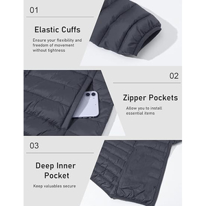 Men's Hooded Puffer <b>Jacket</b> Windproof Zipper Closure Polyester Winter Coat Casual Style Regular Fit Solid Color - Product Image 2