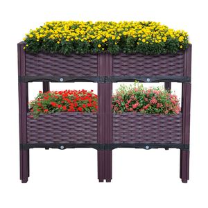 Lot de 4 jardinières surélevées pour lit de jardin, boîtes en plastique avec pieds pour fleurs, légumes, fruits et herbes. - Product Image 1