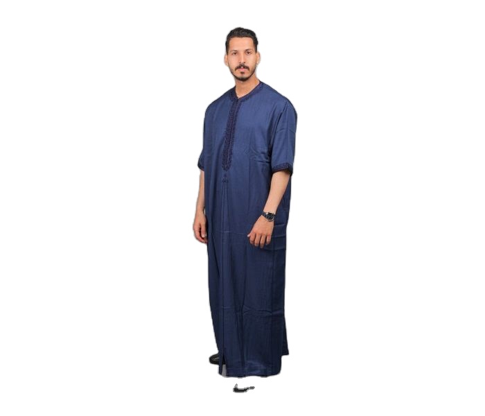 Moslim Mannelijke Goud Velours Geborduurde Gewaad Heren Jubba Thobe Kaftan Lange Pakistan Aman Abaya Saoedi-Arabië Djellaba Islam Kleding Marineblauw XL