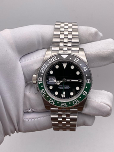 Montre automatique GMT de luxe en acier inoxydable de haute qualité avec cadran noir, lunette verte 24 heures, bracelet Jubilee et mouvement ETA - Product Image 2