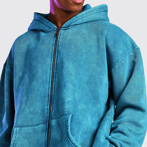 Custom Breathable Men's Oversized Acid Wash <b>Zip</b> Hoodies Heavyweight Cotton Fleece Solid Color Casual Hooded Sweatshirt - Product Image 3