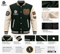 Blouson Bomber Homme Personnalisé en Laine Hiver Style Universitaire avec Manches Contrastantes, Broderies et Détails en Cuir PU, Doublure en Polyester, OEM