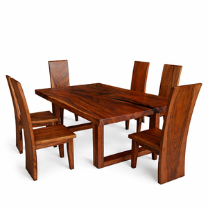 Juego de Mesa de Comedor Rectangular de Madera de Suar Dhifa con Sillas de Comedor de Madera Maciza con Borde Natural, Muebles de Madera Maciza para Uso en Hoteles y Restaurantes - Product Image 3