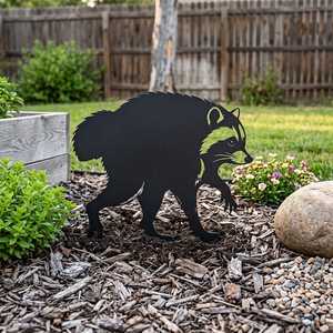 Jimothy Raccoon - Estaca de metal con diseño de mapache para jardín, adorno para patio exterior, estatua de animal negra, resistente a la intemperie para césped - Product Image 3