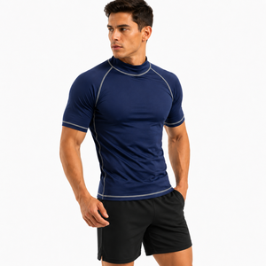 Custom <b>Men's</b> Half Sleeve UPF50+ Polyester/Nylon Workout <b>Compression</b> Rash Guard <b>Shirt</b> Performance Gym Apparel OEM Private Label - Product Image 2