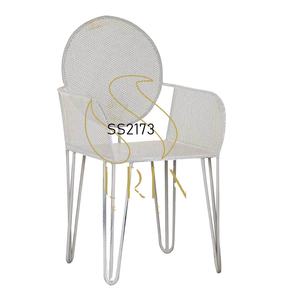 Silla de jardín de Metal de trabajo de malla, silla de Patio con revestimiento de polvo de lavado blanco, silla comercial hecha a mano de diseñador indio - Product Image 1