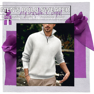 Wholesale New <b>Men's</b> for POLO Zipper <b>Turtleneck</b> Knit Sweater Long Sleeved Vertical Grain Anti-Wrinkle for Autumn - Product Image 3