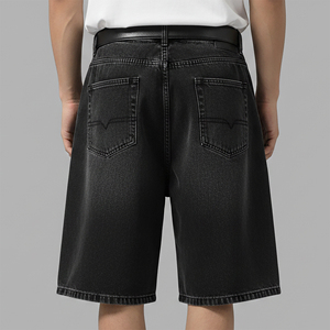 Premium Quality Dark Stone Washed Short Length Vintage Style Denim Shorts Custom Distressed Applique Embroidery Denim Jorts - Product Image 3