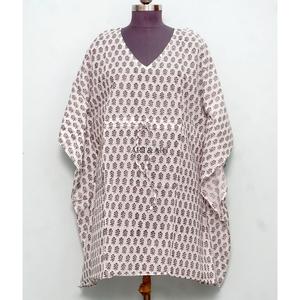 ชุดคาฟตันผ้าฝ้ายพิมพ์ลายด้วยมือ ชุดเดรสคาฟตันผ้าฝ้าย ชุดเดรสลายดอกไม้ ชุดเดรสผ้าฝ้ายสำหรับผู้หญิง ชุดสำหรับเจ้าสาว ชุดใส่ในบ้าน - Product Image 1