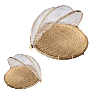 Plateau de séchage alimentaire en bambou fait main de qualité supérieure avec couvercle en filet pour herbes, épices, thé et collations - Product Image 1