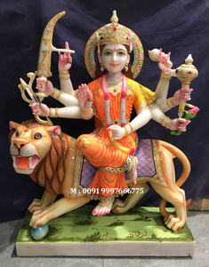 Estatua de mármol blanco pulido, diosa Durga Maa sentado sobre León - Product Image 6