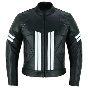<b>White</b> <b>Strips</b> Printed Leather Racing Jacket Biker Style Winter Waterproof Windproof Breathable Motorbike Jacket - Product Image 5