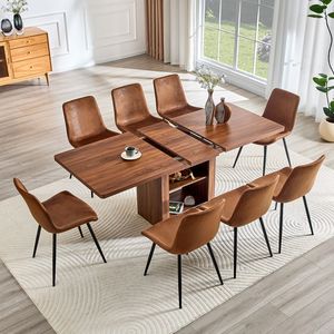 Set Tavolo da Pranzo Espandibile 59-71 Pollici con Sedie, Tavolo in MDF Noce con Tecnologia Comfort e 8 Sedie Confortevoli - Product Image 1
