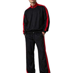 2026 Black <b>Red</b> Track <b>Suit</b> Set Full Length Zipper Closure Stand Collar Side Pockets Breathable Sporty Regular Fit Autumn Wear - Product Image 1