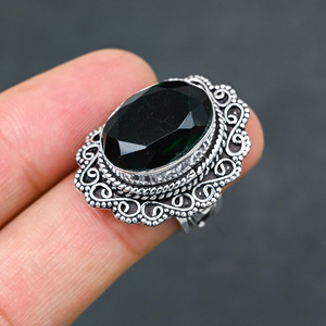 Anillo de Plata de Ley 925 con Diopsido Cromado Creado en Laboratorio, Hermoso Anillo con Piedra en Forma de Pera, Hecho a Mano con Turquesa, para Boda - Product Image 1