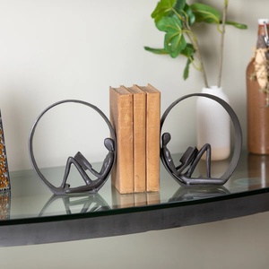 Escultura Moderna de Hombre Leyendo en Hierro Negro, Estatua Minimalista de Pensador Circular, Figura Humana Abstracta, Sujetalibros para Regalo de Amantes de la Lectura - Product Image 2
