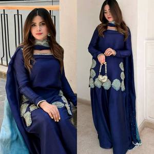 Costume Salwar Farshi pour femme en soie crêpe naturelle lourde, broderie, sequins Rembo 9mm/5mm, travail de diamants Jarcan, pour fêtes et mariages - Product Image 5
