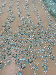 2023ร้อนขายออกแบบหรูหราเจ้าสาวทองคริสตัลเลื่อมลูกปัดผ้าชุดแต่งงานลูกไม้ผ้าผู้ผลิตผ้าทำด้วยมือ - Product Image 2