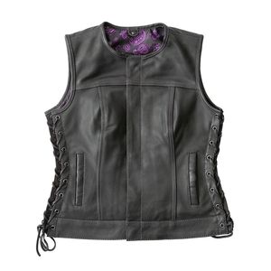 <b>Black</b> Leather Womens Motorcycle <b>Vest</b> - Product Image 1