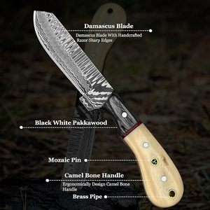 Couteau de chasse Damas OEM fait main pas cher, lame fixe de 8 pouces, manche en bois, lame pleine longueur, qualité industrielle, couteau de cowboy - Product Image 3