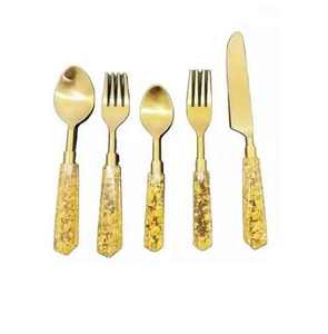 Stainless Steel & Resin Silver Plated Mirror Polish Eco-Friendly Long Handle Wedding Cutlery Set - Product Image 2