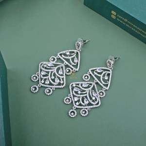 Aashi Designer Drop Earrings-Gold Plated Brass with Zircon Pearl & Moissanite Flower Studs - Product Image 2
