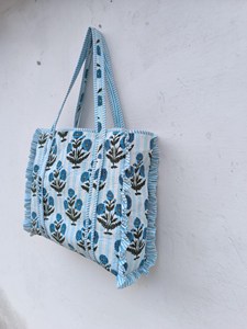 Jaif Textiles Handmade Floral Cotton Quilted Bohemian Fashion Two-<b>Strap</b> Open Closure Tote Bag for Women Travel <b>Shoulder</b> - Product Image 2