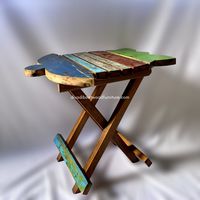 Table basse pliante design tortue en teck massif couleur naturelle, artisanale, compacte, pour intérieur/extérieur, parc, villa, empilable