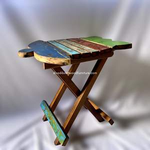 Mesa de Centro Plegable con Diseño de Tortuga, Madera de Barco Reciclada, Color Natural, Hecha a Mano, Compacta, para Interiores y Exteriores, Exportación - Product Image 5