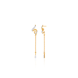 Boucles d'oreilles tendance en diamant, plaquées or jaune de haute qualité, avec chaîne ondulée et micro-pavé de diamants de laboratoire - Product Image 3