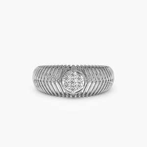 Bague Statement Unique en Or Massif 14K, Diamant Clos en Grappe Florale Texturée, Bande Large, Diamant de Laboratoire, Bijoux Fins, Cadeau de Luxe - Product Image 3