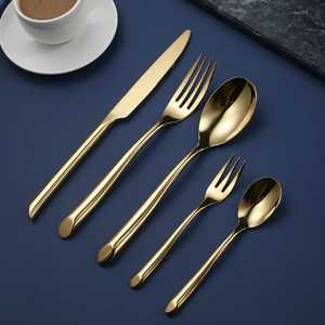 Ensemble de couverts de luxe en acier inoxydable doré, cuillère, fourchette, couteau, vaisselle moderne, vaisselle de table, ensemble de restaurant - Product Image 1