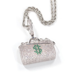 Pendentif tendance en moissanite micro-incrustée 3D, motif petit portefeuille, style religieux Hip Hop Iced out avec chaîne en corde - Product Image 4