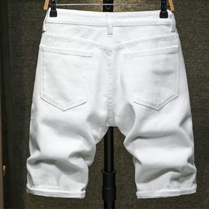 Shorts Bermuda en jean blanc déchiré pour homme, taille mi-haute, fermeture boutonnée, style décontracté, en toile de coton - Product Image 2