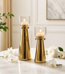 Premium Iron Pillar Candle Holder with Clear <b>Glass</b> Shade Set of 2 Handmade Eco-Friendly Christmas <b>Candlestick</b> Holder - Product Image 4
